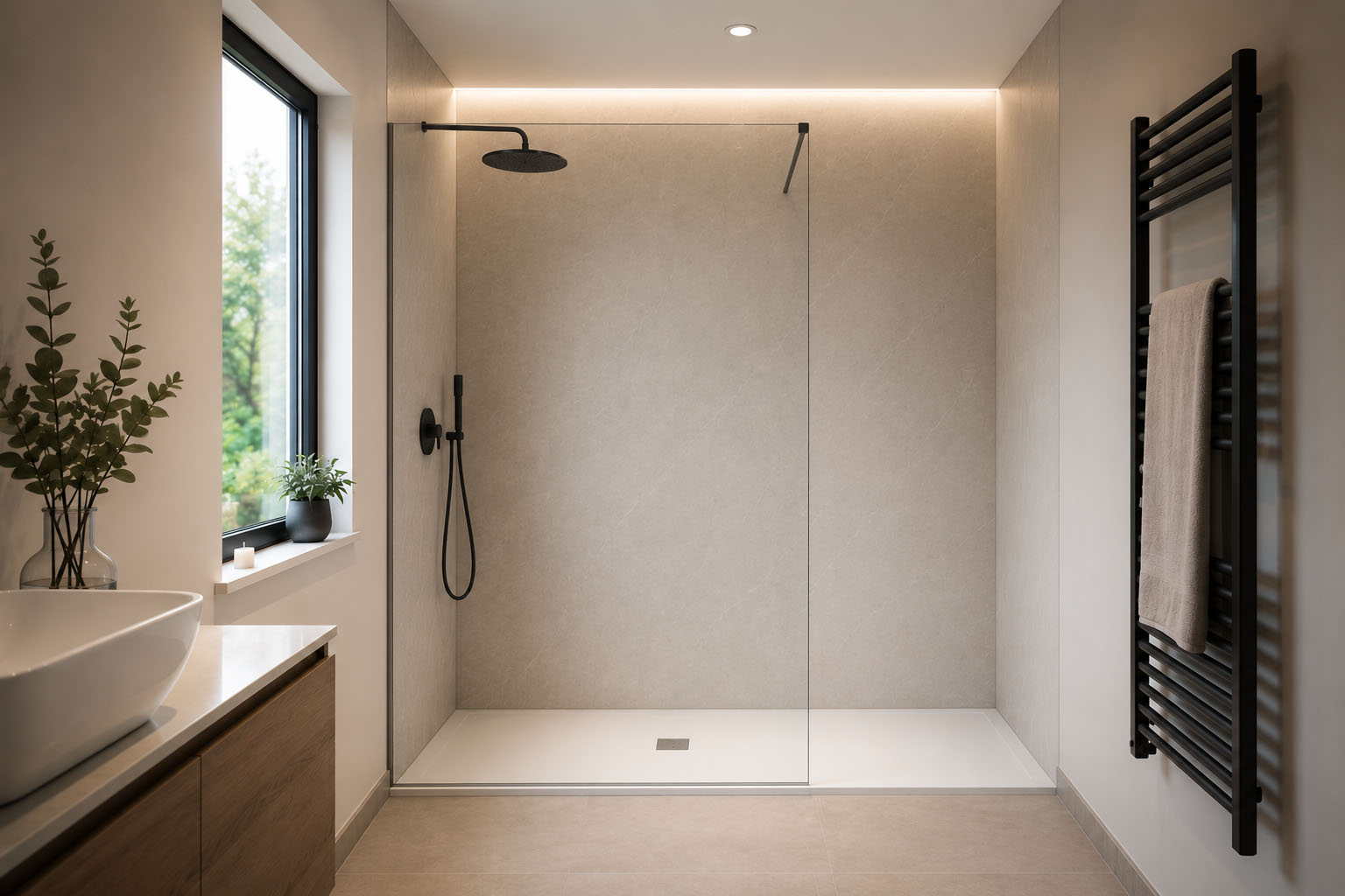 Salle de bain moderne avec douche confortable